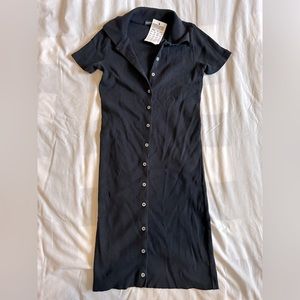 Brandy Melville Caroline Dress - Navy Blue, Ribbed, Buttoned (NWT)
